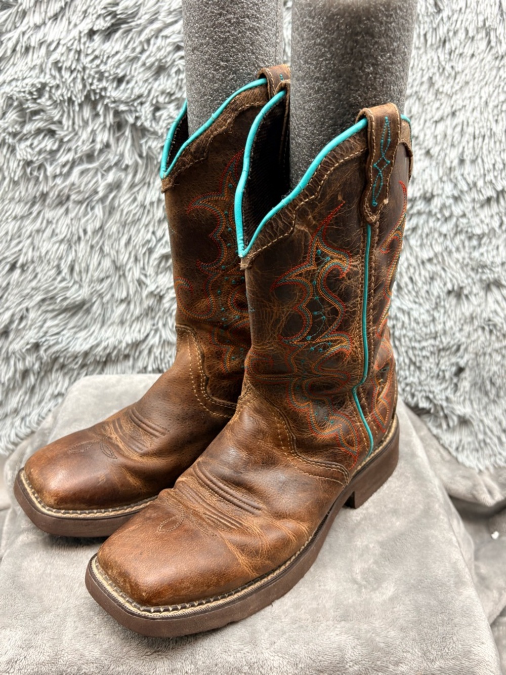 Justin Boots Womens 9 Gypsy Raya Leather Western Brown Square Toe 12 inch
